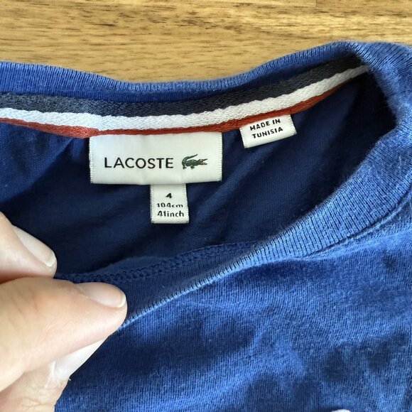Lacoste Kid's Blue Short Sleeve Crew Neck Tee Size 4 Preppy Classic Sporty - Picture 5 of 11